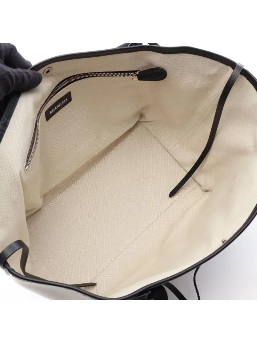 Balenciaga Tote Bag Biarritz 2-Way Ivory Black Canvas Leather